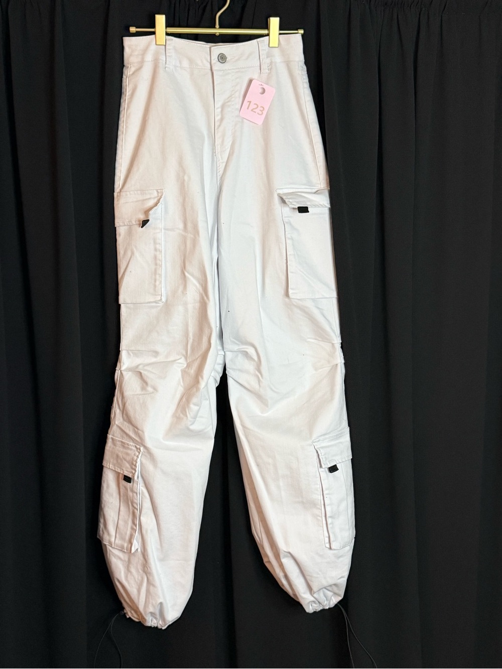Women's White Cargo Ankle Jeans - Pocket Detail, Relaxed Fit